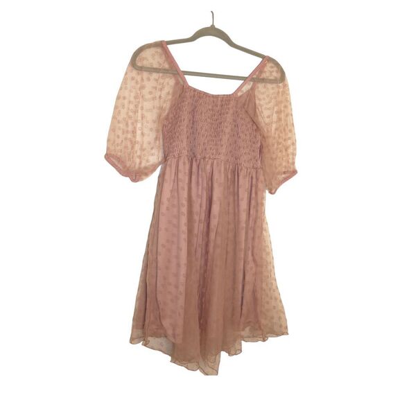 Arula | Blush Pink Sheer Sleeve Babydoll‎ Dress Size X Fairycore Cottagecore - Picture 2 of 6